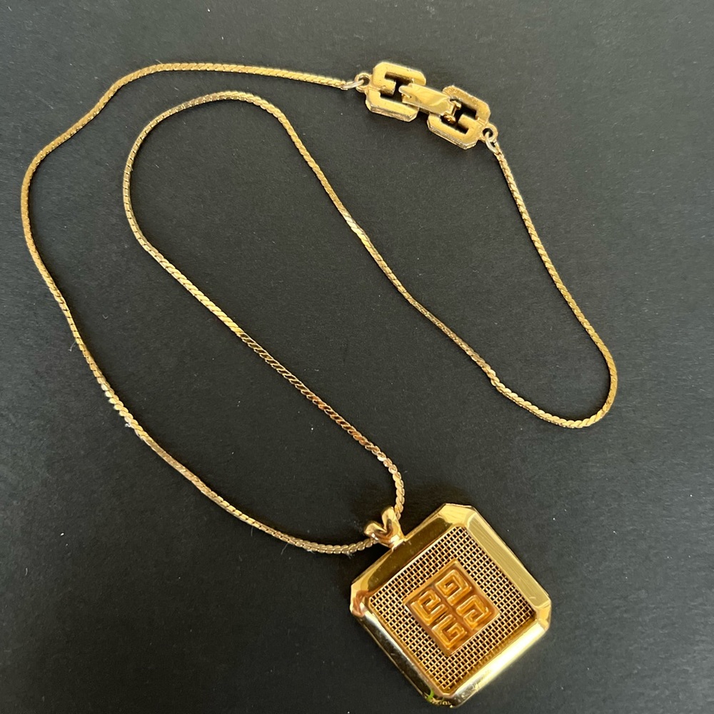 Vintage GIVENCHY 1980 Authentic Gold 4G Pendant Necklace Golden